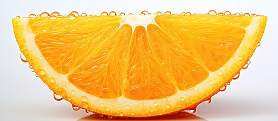 The vibrant orange fruit isolated on a white background resembles a perfect circle with water drops clinging to its surface showcasing the refreshing beauty of nature in this tropical fruit