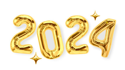 Gold balloon 2024 isolated on white background. Horizontal banner for Christmas or New Year. EPS 10. © olhatszrv