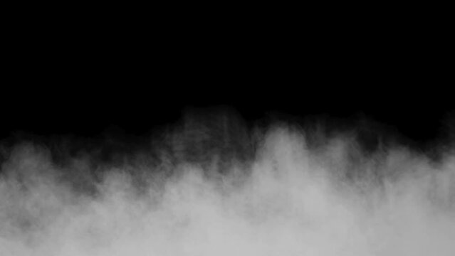 Realistic fog smoke clouds vapor overlay rises on black background