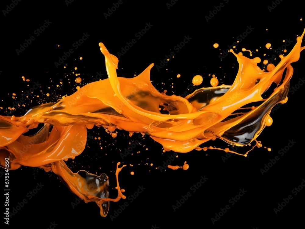 Wall mural orange paint splash on black background