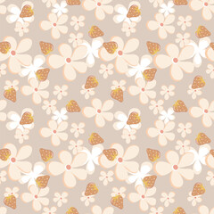 Warm seamless vector strawberry pattern. Вrown berry isolated on gray background. Simple abstract  ornament for wallpapers, fabrics, tile, decor,packaging, linen products, cover