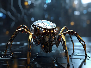 Fototapeta na wymiar Golden Spider cyborg illustration