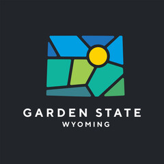 Creative nature logo for Wyoming, USA. Badge for parks and recreation. Sun vintage logo vector concept, icon, element, and template for company