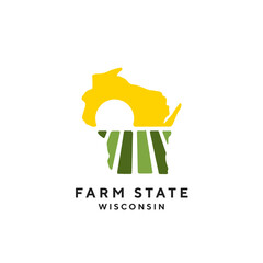Farm logo mark template for Wisconsin or icon of rural landscape with sun and field. Emblems for natural agriculture, organic food industry or harvesting campaign