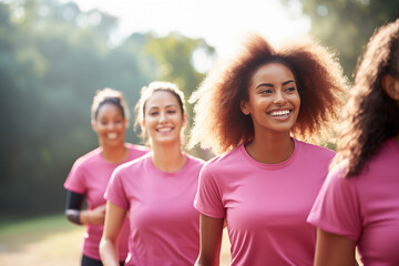 A team of women participating in a charity run for a cause, reflecting their dedication and unity, creativity with copy space