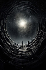 Surreal scifi concept. Black hole in the sky