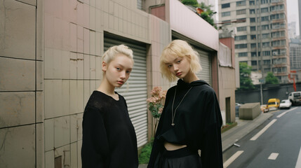 2 fashion model teens on the street