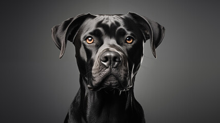 Fototapeta premium Portrait of a staffordshire terrier on gray background. Minimalistic style. AI generated content.