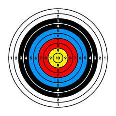 Shooting range paper target with divisions, marks and numbers. Archery, gun shooting practise and training, sport competition and hunting. Bullseye and aim. Vector illustration © 32 pixels