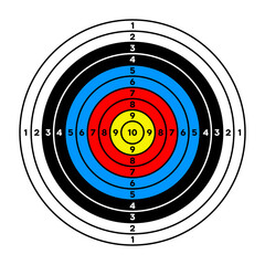 Shooting range paper target with divisions, marks and numbers. Archery, gun shooting practise and training, sport competition and hunting. Bullseye and aim. Vector illustration