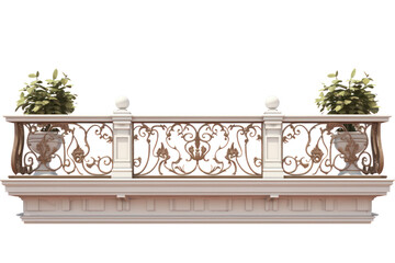 balcony with flowers isolated on transparent background, png file - obrazy, fototapety, plakaty