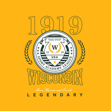 Wisconsin design for t-shirt. Football tee shirt print. Typography graphics for sportswear and apparel. Vector illustration.