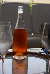 Tasting of grand cru sparkling rose wine with bubbles champagne in old champagne house in grand cru wine producer small village Ambonnay, Champagne, France