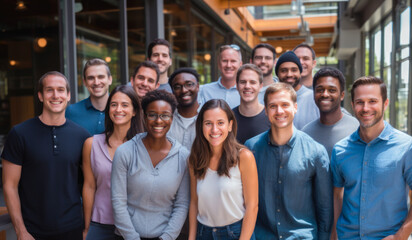Candid photo of a diverse team of co-workers standing for a group picture - Powered by Adobe