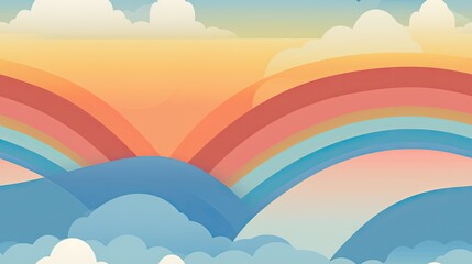 Fototapeta na wymiar a painting of a rainbow in the sky with a bird flying over the top of the rainbow in the sky. generative ai