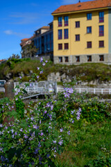 Vacation on Green coast of Asturias, views of Llanes touristic city with old harbour, North of Spain