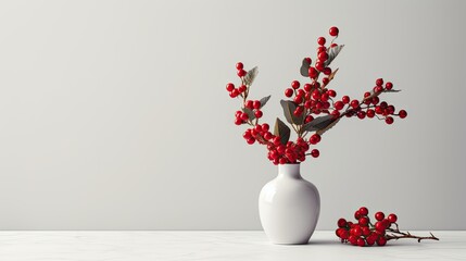 pine branches and other holiday elements on a light background, showcasing a modern minimalist style.