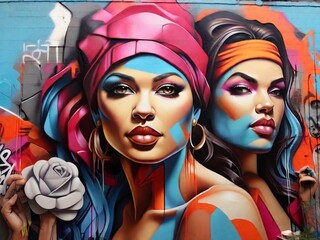 Fototapeta premium portraits on the walls of houses, graffiti