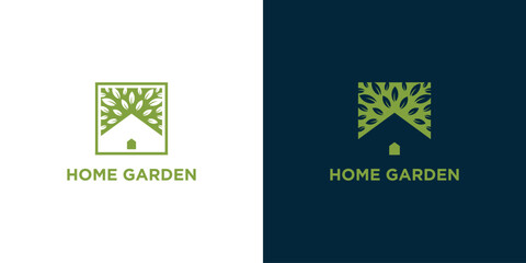 Home Garden Logo Designs. House leaves, Tree House, Roof Icon Symbol Vector Illustration. - obrazy, fototapety, plakaty