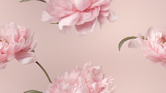  a group of pink peonies on a pink background with leaves and stems in the middle of the image.  generative ai