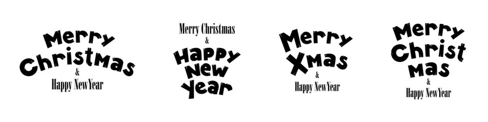 Merry Christmas and Happy New Year creative inscription set. Holiday lettering templates for greeting card or overlay. Wonderful season greeting decoration. Vector vintage typography logo collection