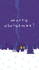 Fototapeta na wymiar Christmas phone wallpaper with smoking hut in winter forest 