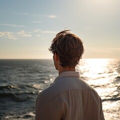 Fototapeta premium Person looking over the sea in the sun