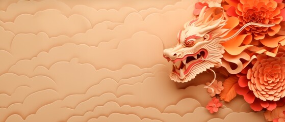 china golden dragon, traditional chinese dragon on red background , happy new year 2024 , year of dragon, background banner with copy space for text, Chinese zodiac symbol, Lunar new year concept. - obrazy, fototapety, plakaty