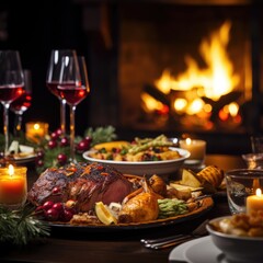 Christmas dinner by the fire