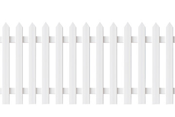 new white painted wooden fence on transparent background, png file - obrazy, fototapety, plakaty