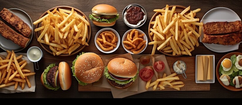 burgers and fries served on the table © gufron