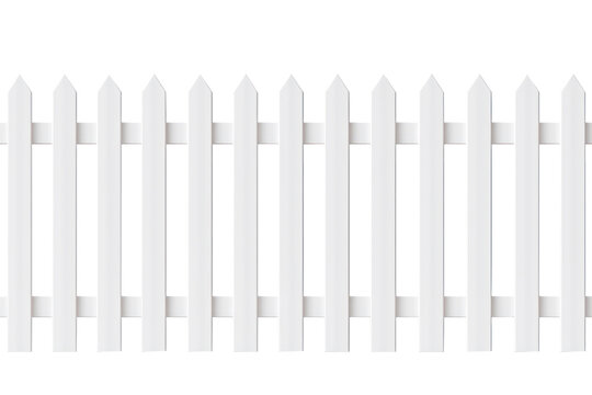new white painted wooden fence on transparent background, png file