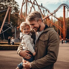 Obraz premium Father hugging child outside in nature