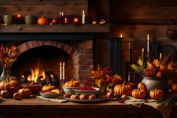 Obraz premium A rustic farmhouse, with a crackling fireplace - AI Generative