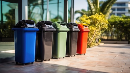 Trash cans with a trash bag inside. Bin for domestic and commercial use. 