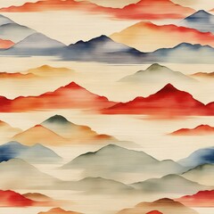Abstract Asian Watercolor: Japanese Mountain Silhouettes