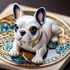 Intricately Designed White French Bulldog Figurine: Adorable Decorative Piece