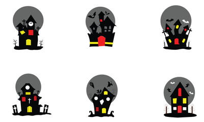 6 Haunted House silhouette collection. scary halloween house bundle set.