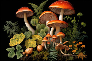 Magic mushrooms creative art drawing - obrazy, fototapety, plakaty