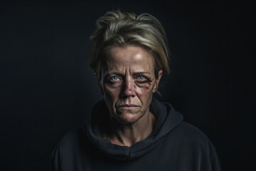 Fototapeta premium Beaten up middle aged woman, victim of domestic violence