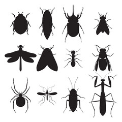 Collection of silhouettes insect species. Vector illustration
