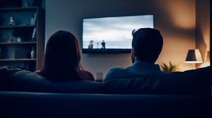 Couple watching TV series in living room