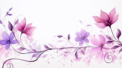 Beautiful pink and purple floral background spring flower decoration. watercolor floral border.