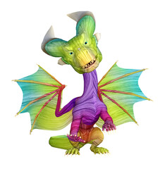 Fototapeta premium Illustration of a cute rainbow dragon standing and looking forward isolated on a white background.