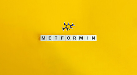 Metformin Molecule, Banner, and Ball-and-Stick Model.
