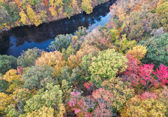 Aerial view of Fort Montgomery, New York in the fall