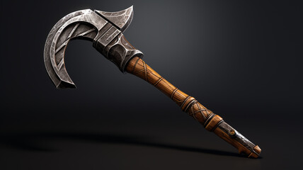 old rusty axe isolated on dark background. 3 d render