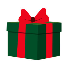 Caja de regalo minimalista en color verde y rojo para celebrar la navidad, ilustración vectorial, diseño sin fondo.