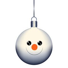 Linda esfera de navidad de muñeco de nieve con rostro feliz, ilustración vectorial, diseño sin fondo