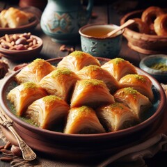 plate of delicious greek or turkish baklava - 675555751
